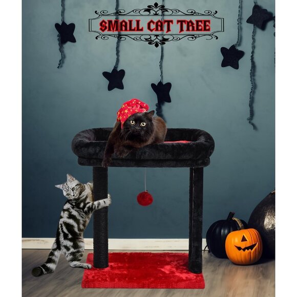 New Small Gothic Cat Tree with Scratching Post, Perch & Dangling Balls for Cats - Picture 5 of 8